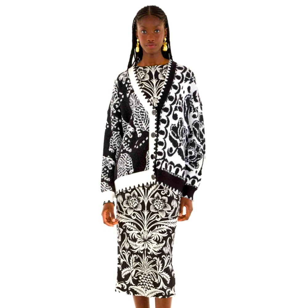 FARM Rio Black & White Mixed Striped Tigers Buttoned Knit Cardigan in Small NWT - Picture 13 of 13